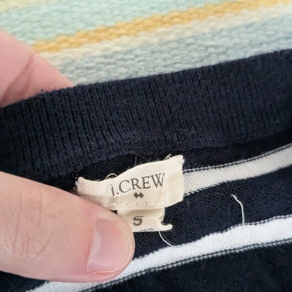 J. Crew Navy blue and white striped 3/4 sleeve cardigan Small - Picture 5 of 11